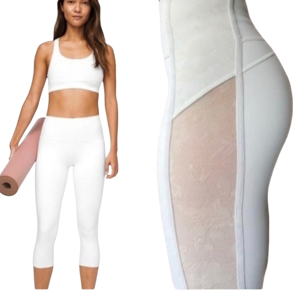Lululemon Athletica Wunder Under HR Crop Floked 21" White Floral Mesh